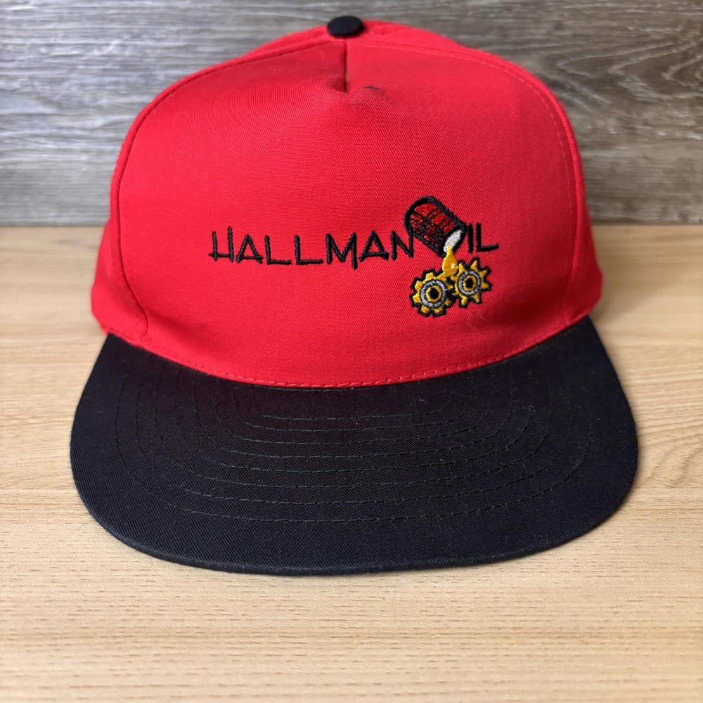 Hallman Oil Hat Cap Snap Back Red Black Embroidered Advertising Mens Shell Promo
